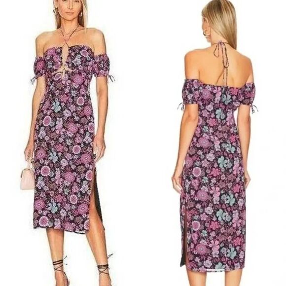 Majorelle floral Olivia Midi Dress in Dancing Valley Black M - Picture 1 of 10
